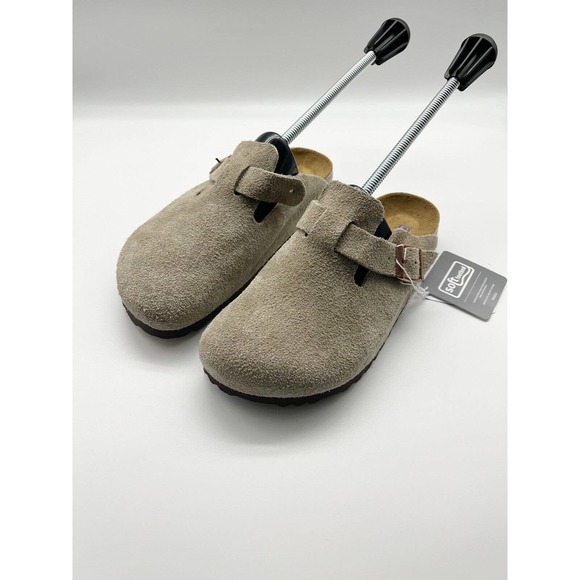 Birkenstock Shoes - Birkenstock Boston Taupe Soft Footbed Comfort Cork Sole Slip Ons Size 6.5